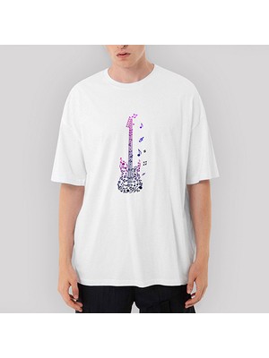 Crows Gate Nota Gitar Oversize Beyaz Tişört