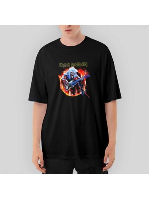 Crows Gate Iron Maiden Fire Oversize Siyah Tişört