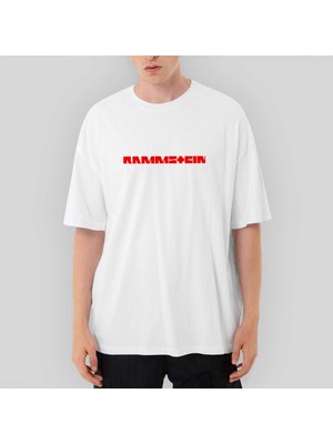 Crows Gate Rammstein Text Red Oversize Beyaz Tişört