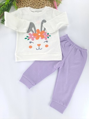 Bonboner Kids Kız Bebek / Çocuk Ikili Gündelik / Eşofman / Pijama Takımı Tavşan Baskılı