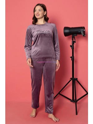 Quilling Renk Seçenekli Sade Düz Renk Kadın Kadife Pijama Takımı