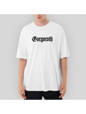 Crows Gate Gorgoroth Text Logo Oversize Beyaz Tişört