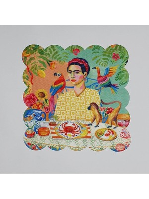 Meksikalı Kadın Çizimli Dijital Baskılı Kumaş Kokteyl Peçetesi Lazer Kesimli