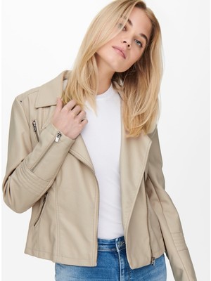 Only Onlgemma Faux Leather Bıker Otw Noos Kadın Deri Mont ve Ceket 15153079 Silver Lining