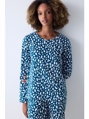 Blue Leopard Petrol Yeşili Pantolon Pijama Takımı