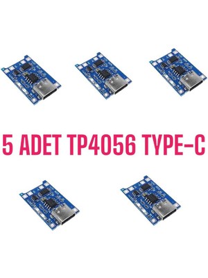 Robo Dünya TP4056 5 Adet Ters Akım Korumalı TP4056 18650 Type C Lityum Pil Şarj Devresi Type-C