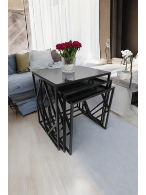 Mobi Evim Mobievim Venice Siyah Metal Ayaklı, Füme Aynalı Zigon Sehpa