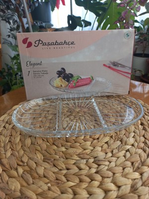 Paşabahçe Elegant Oval Bölmeli Servis Tabağı Şeffaf Cam Malzeme ile Şık Tasarım