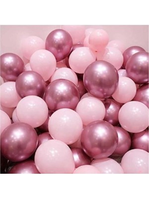 Parti Sürprizi Krom Pembe ve Mat (Pastel) Pembe Renk 10 Lu Balon