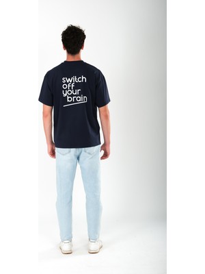 Coredra Switch Off Oversize Fit T-Shirt Erkek -  Lacivert