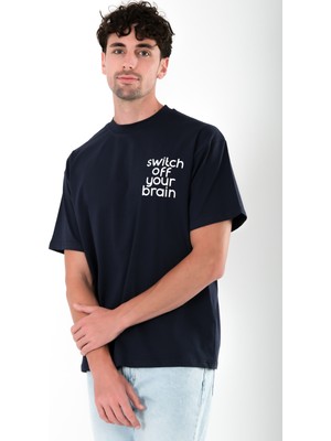 Coredra Switch Off Oversize Fit T-Shirt Erkek -  Lacivert