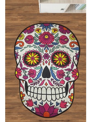 Chilai Home Skull Dekoratif Halı Djt Yıkanabilir Kaymaz Taban 140 x 190