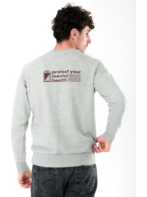 Coredra Protect Your Mental Health Regular Fit Sweatshirt Erkek - Gri