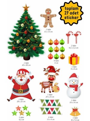 Yılbaşı Temalı Cam Sticker Duvar Süsü Çocuk Yeni Yıl Bebek Odası Çam Ağacı Noel Baba Kapı Süsü