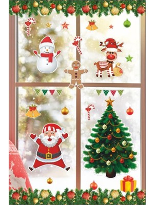 Yılbaşı Temalı Cam Sticker Duvar Süsü Çocuk Yeni Yıl Bebek Odası Çam Ağacı Noel Baba Kapı Süsü