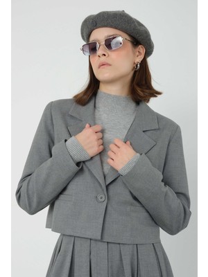 Crop Blazer Ceket Duman