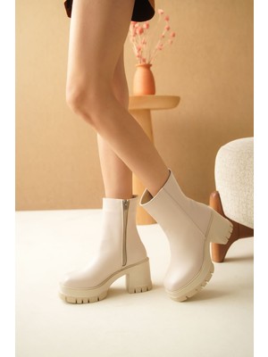 Moda Adam Kadın Minella Platform Topuklu Bot - Ten Deri