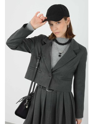 Crop Blazer Ceket Antrasit