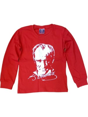 Salar Ticaret Çocuk Kırmızı Uzun Kollu Atatürk Baskılı Tişört Sweatshirt Unisex Model