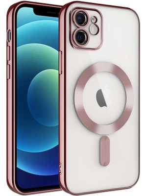 ZORE Apple iPhone 12 Uyumlu Kamera Korumalı Magsafe Wireless Şarj Özellikli Zore Demre Kapak-Rose Gold