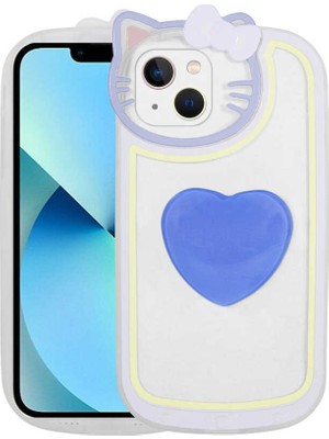 ZORE Apple iPhone 13 Kılıf Kedi Figürlü Transparan Pop Soketli Zore Ritmik Kapak-Mavi