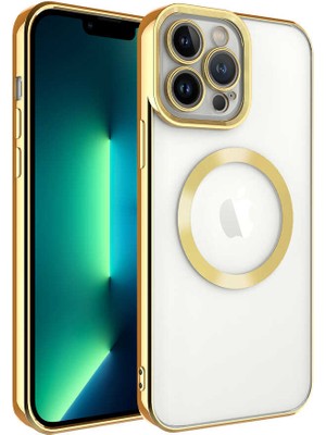 ZORE Apple iPhone 13 Pro Max Kılıf Magsafe Wireless Şarj Özellikli Zore Setro Silikon-Gold