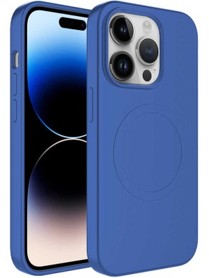 ZORE Apple iPhone 14 Pro Max Kılıf Magsafe Wireless Şarj Özellikli Pastel Renk Silikon Zore Plas Kapak-Mavi