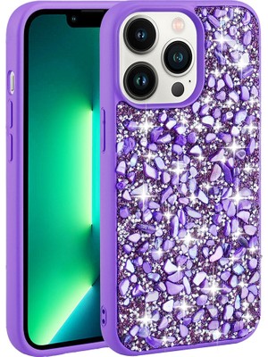 ZORE Apple iPhone 13 Pro Kılıf Parlak Taşlı Tasarım Zore Linea Kapak-Mor
