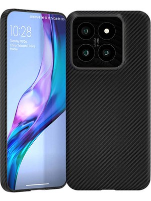 ZORE Xiaomi Mi 14 Kılıf Magsafe Şarj Özellikli 600D Kevlar Zore Krek Karbon Kapak-Siyah