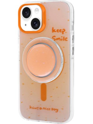 ZORE Apple iPhone 13 Kılıf Magsafe Şarj Özellikli Tak-Çıkar Pop Soketli Zore Tiktok Kapak-Turuncu