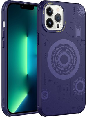 ZORE Apple iPhone 12 Pro Max Kılıf Zore Wireless Şarj Özellikli Desenli Hot Kapak-Derin Mor