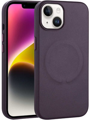 ZORE Apple iPhone 14 Plus Kılıf Pu Deri Magsafe Wireless Şarj Özellikli Zore Derix Kapak-Derin Mor