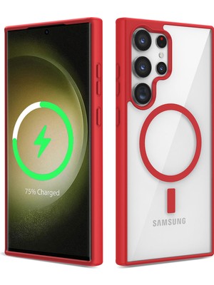 ZORE Galaxy S22 Ultra Kılıf Magsafe Wireless Şarj Özellikli Silikon Zore Ege Kapak-Kırmızı