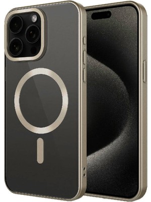 ZORE Apple iPhone 15 Pro Kılıf Mat Tasarımlı Magsafe Wireless Şarj Özellikli Zore Mat Setro Kapak-Titanyum