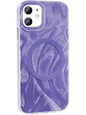 ZORE Apple iPhone 11 Kılıf Magsafe Şarj Özellikli Fırça Boya Desenli Zore Palet Kapak-Mor