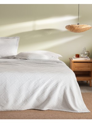 Triangle King Size %100 Pamuk Yatak Örtüsü - Beyaz - Lüks Koleksiyon