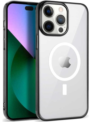 ZORE Apple iPhone 13 Pro Max Uyumlu Zore Wireless Şarj Özellikli Pixel Magsafe Kapak-Siyah