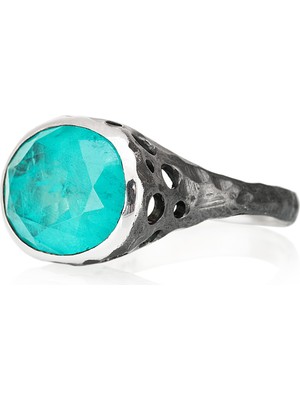 Gümüşcüm Paraiba Tourmaline Oval Taşlı Delikli Otantik Oksitli Kadın Gümüş Yüzük