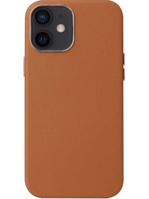 ZORE Apple iPhone 12 Mini Uyumlu Zore Leathersafe Wireless Kapak-Kahverengi
