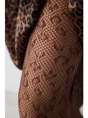 Penti Leopard File Kahverengi Külotlu Çorap
