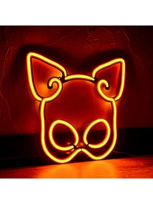 Tol Camp Latex Mask Neon LED Tabela - Modern Şık Metal Üzerine Neon Lamba Dekoru, Turuncu | 30 cm x 28 cm