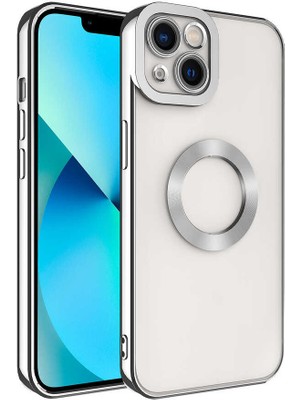 ZORE Apple iPhone 14 Kılıf Kamera Korumalı Logo Gösteren Zore Omega Kapak-Gümüş