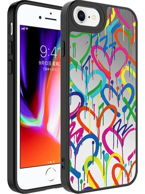 ZORE Apple iPhone 8 Plus Kılıf Aynalı Desenli Kamera Korumalı Parlak Zore Mirror Kapak-Kalp
