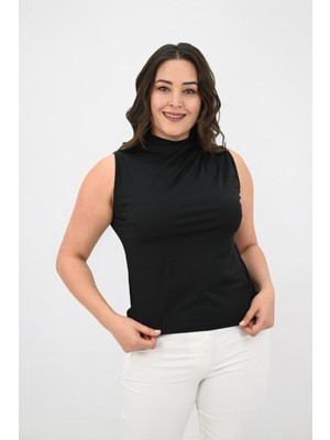 Koza Butik Kadın Büyük Beden Drape Detaylı Dik Yaka Bluz 1851-25