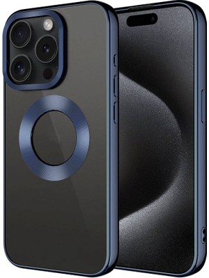 ZORE Apple iPhone 15 Pro Uyumlu Tek Kamera Çerçeveli Logo Gösteren Zore Omega Kapak-Lacivert