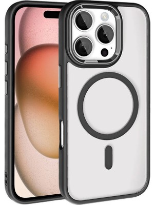 ZORE Apple iPhone 16 Pro Max Kılıf Wireless Şarj Özellikli Zore Krom Magsafe Silikon Kapak-Siyah