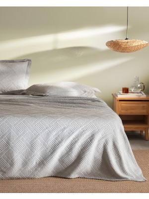 Triangle King Size %100 Pamuk Yatak Örtüsü - Gri - Lüks Koleksiyon