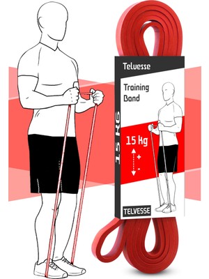 Telvesse 15 kg Direnç Bandı Kas Geliştirme Lastiği Fitness Pilates Cross Training Bant Kırmızı - Orta Sert