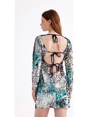 Sırt Dekolteli Astarlı Payetli Abiye Elbise | ELB35271