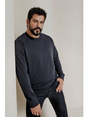 AC&Co / Altınyıldız Classics Erkek Lacivert Standart Fit Normal Kesim Bisiklet Yaka 3 Iplik Pamuklu Sweatshirt